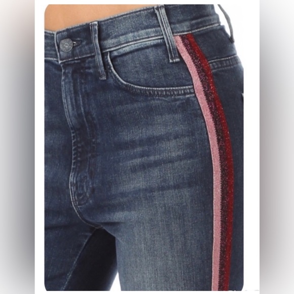 MOTHER Hustler Ankle Crop Stretch Denim Here Kitty Kitty Glitter Racer Excellent - Picture 15 of 15